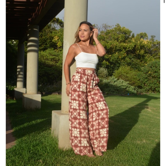 Mahogany brown Palazzo Quilted printed pants - Picture 1 of 6